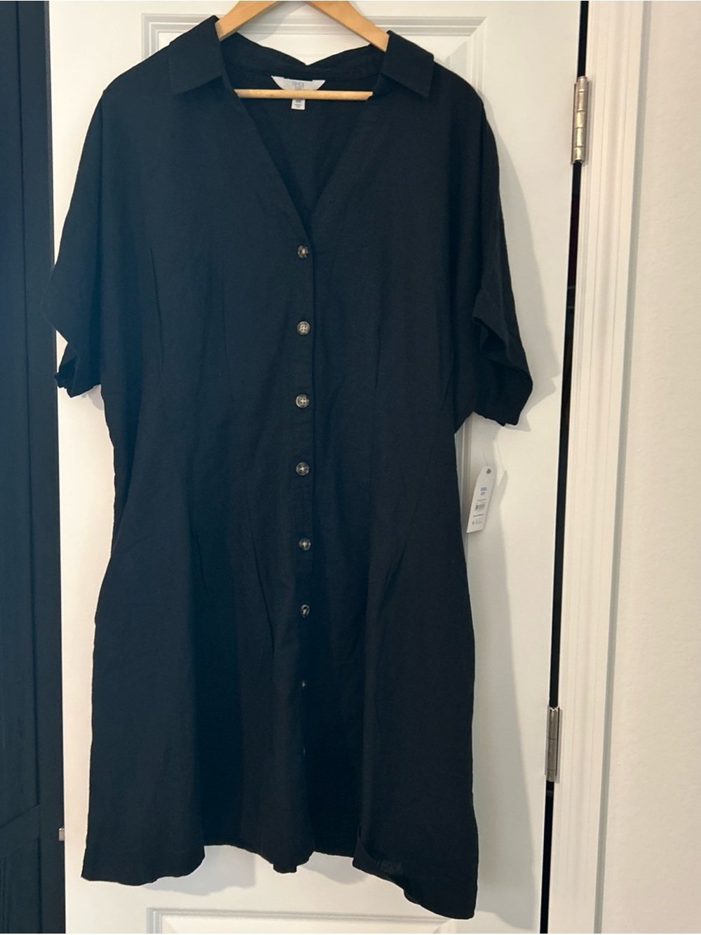 Time and Tru Women's Linen Blend Pleated Mini Shirtdress Short Sleeves, XXXL NWT